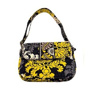 VERA BRADLEY Retired Baroque Flap Crossbody Purse Handbag Yellow Grey Black